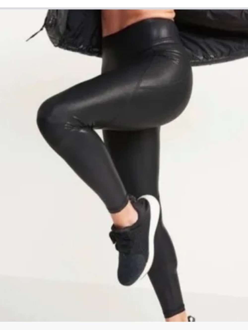 High-Waisted PowerSoft Pocket Leggings Old Navy Black Glitter Faux-Leather XL